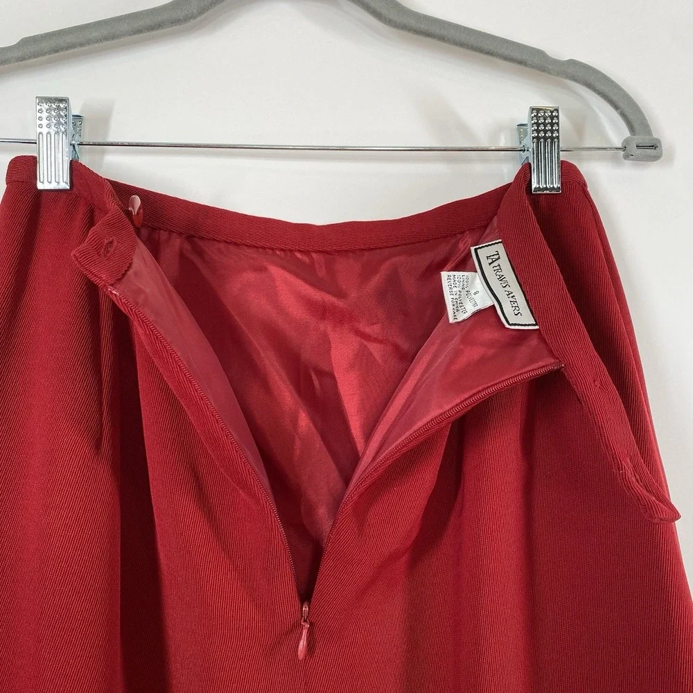 Travis Ayers Women's Pencil Midi Skirt Red Sz 8 Slit Classic Modest Professional